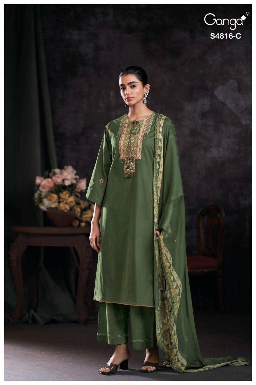 SYLVIA 4816 By GANGA 4816 A TO 4816 D Beautiful Festive Suits Stylish Colorful Fancy Casual Wear & Ethnic Wear PREMIUM COTTON Dresses At Wholesale Price